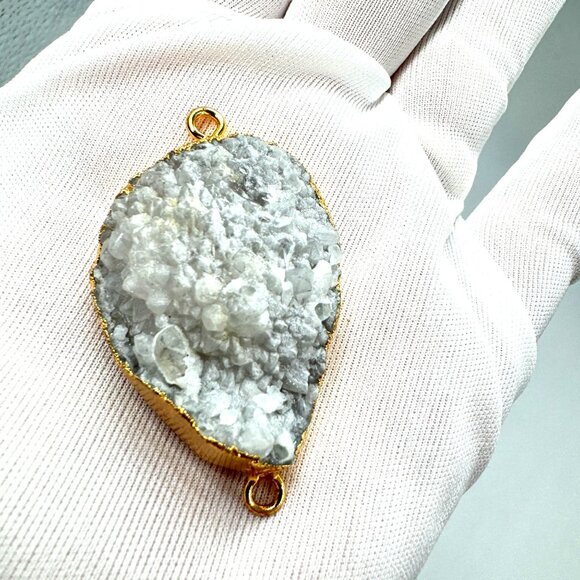 Smoke White Druzy Agate Geode Pendant 18K Gold Plated Boho Healing Crystal - Picture 8 of 16